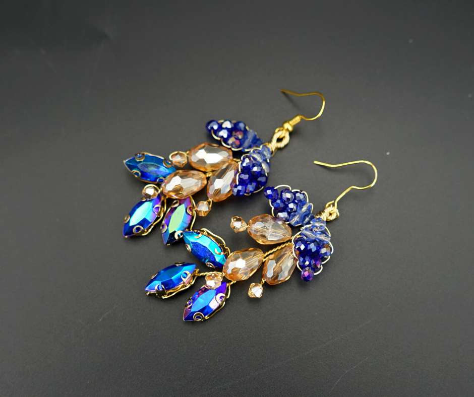 Bridal earrings, blue color, long model