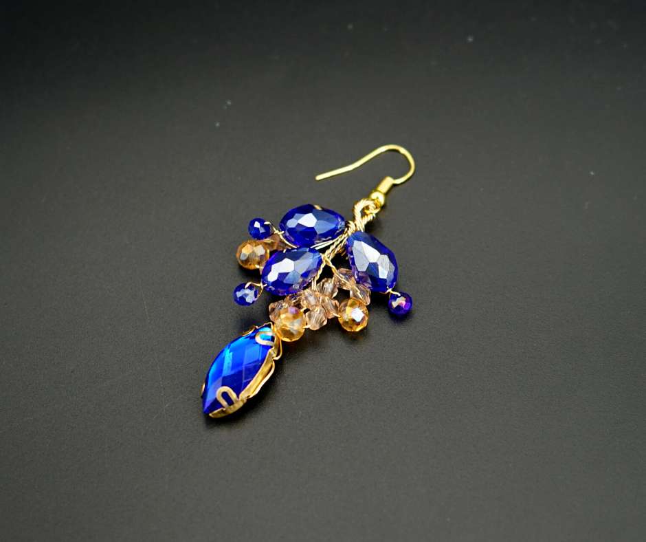 Bridal earrings, blue color, long model