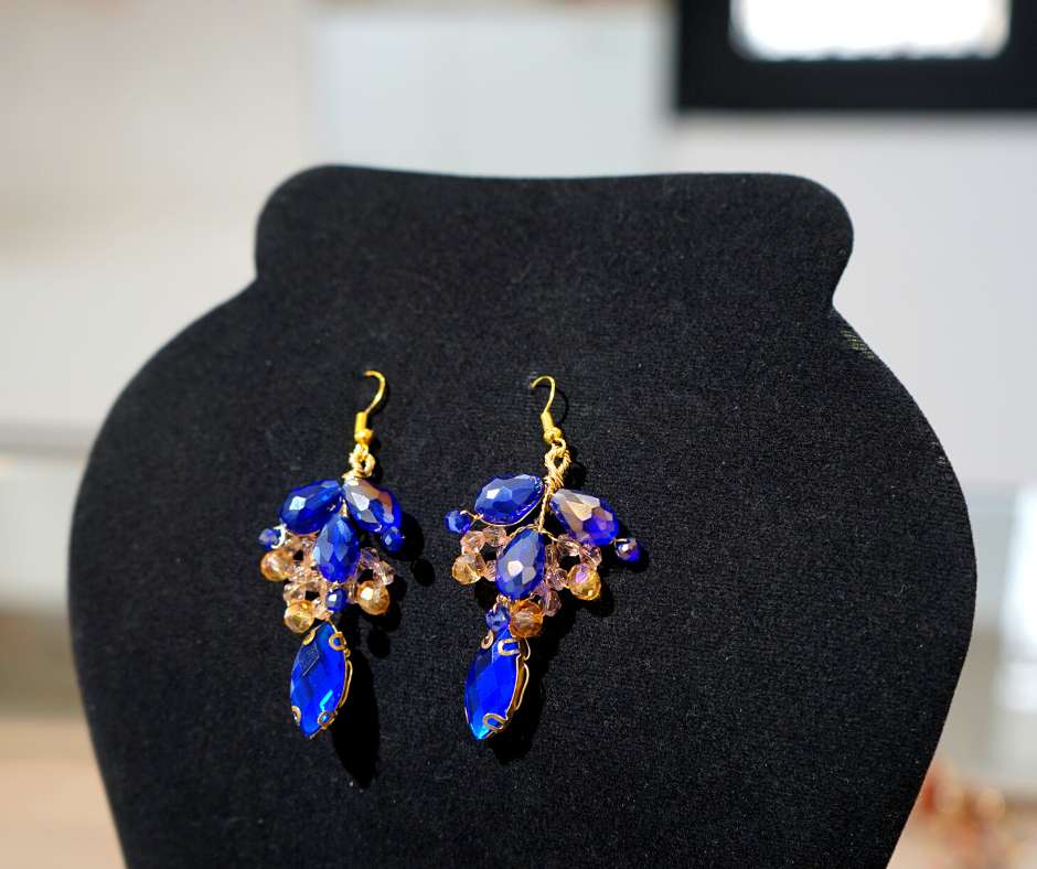 Bridal earrings, blue color, long model