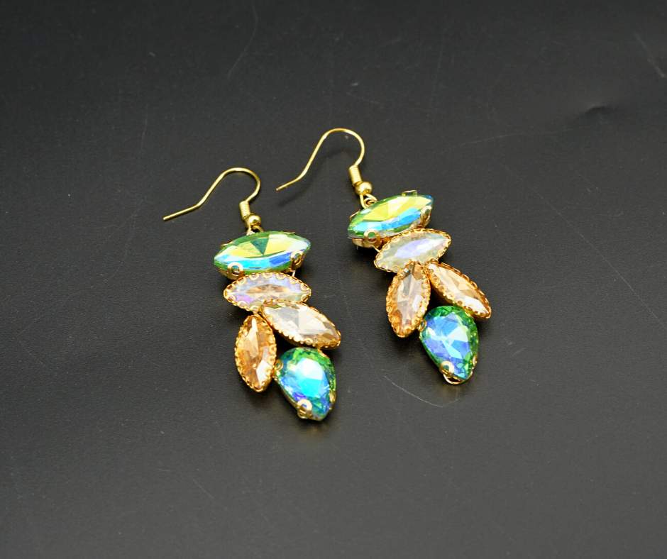 Bridal earrings, blue color, plant model