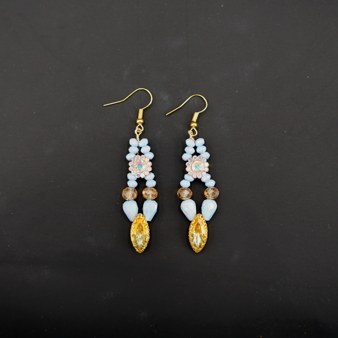 Blue colored earrings, antique coral pattern
