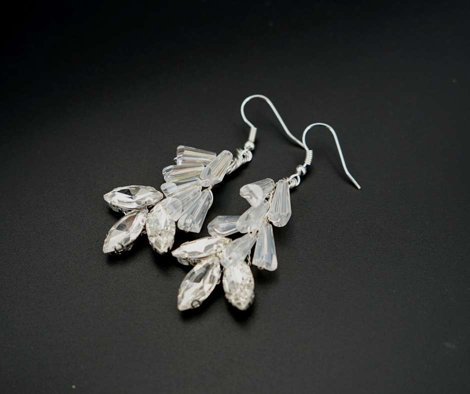 Bridal earrings, white color, leaf model
