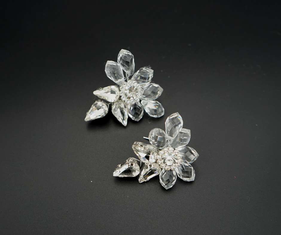 Bridal earrings, white color, Triangle model
