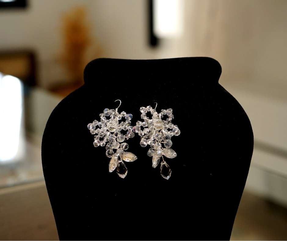 Bridal earrings, white color, princess model