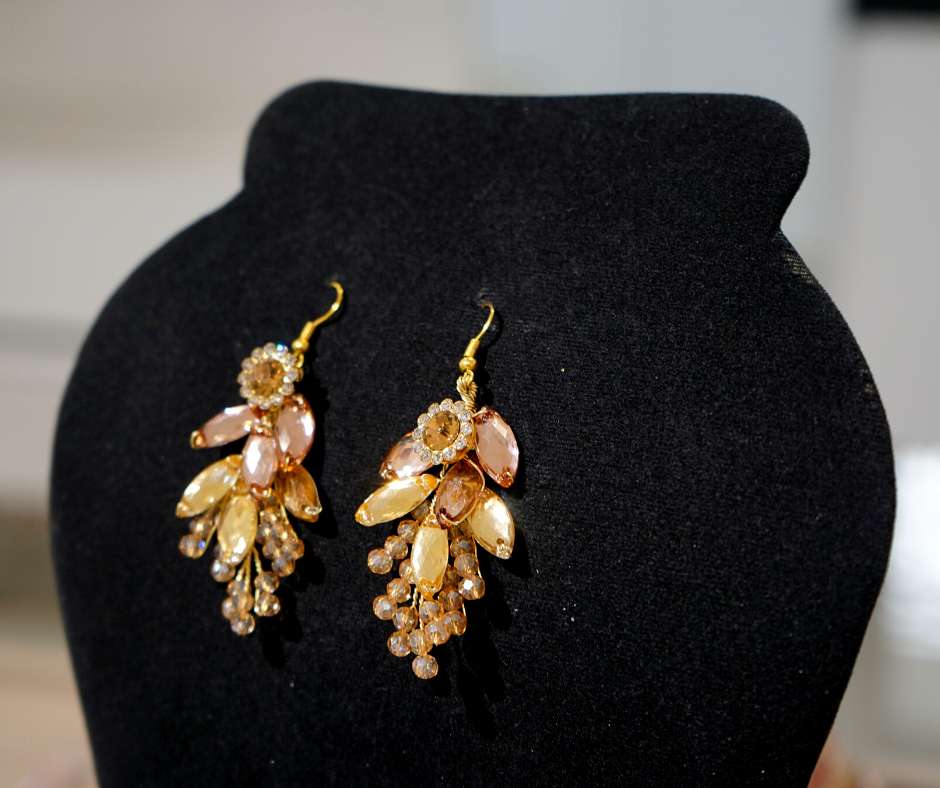 Bridal earrings, gold color, long model