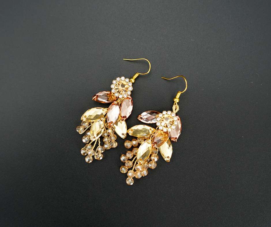 Bridal earrings, gold color, long model