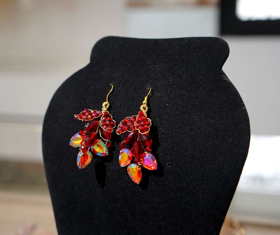 Red bridal earrings, princess style