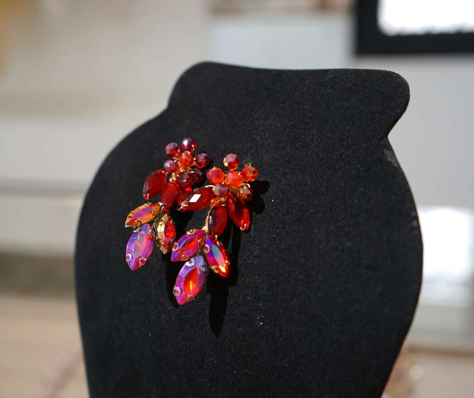 Bridal earrings, red color, long model