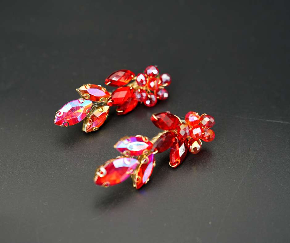Bridal earrings, red color, long model
