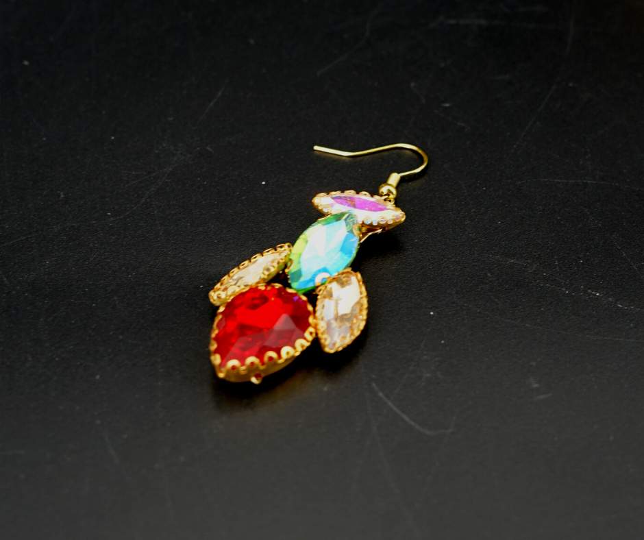 Bridal earrings, red color, plant model