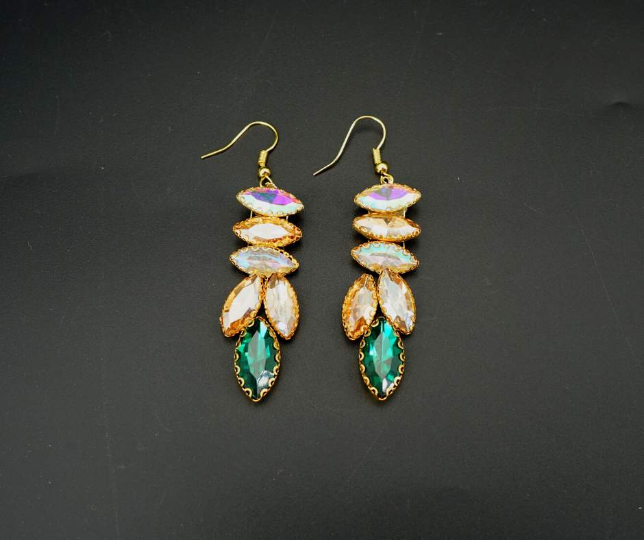 Bridal earrings, green color, plant model.