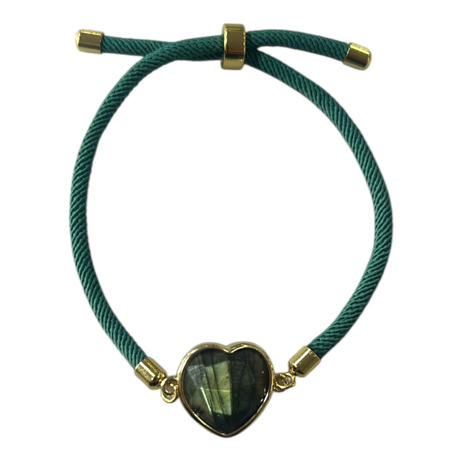 Bracelet en cordon vert avec cœur assorti