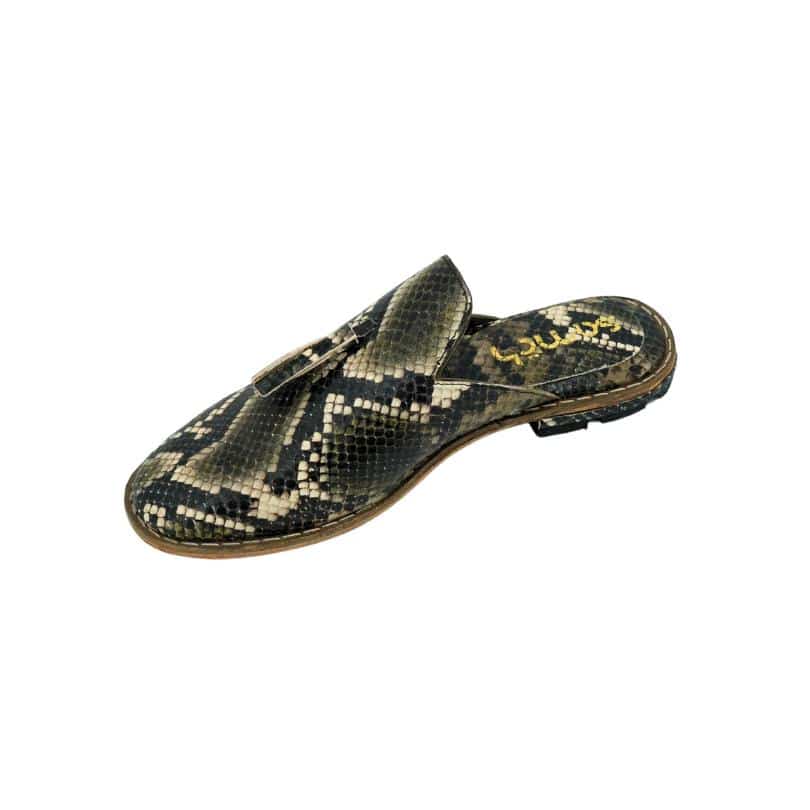 Babouche ” Python ” unisexe gris foncé en cuir , balgha upcyclé