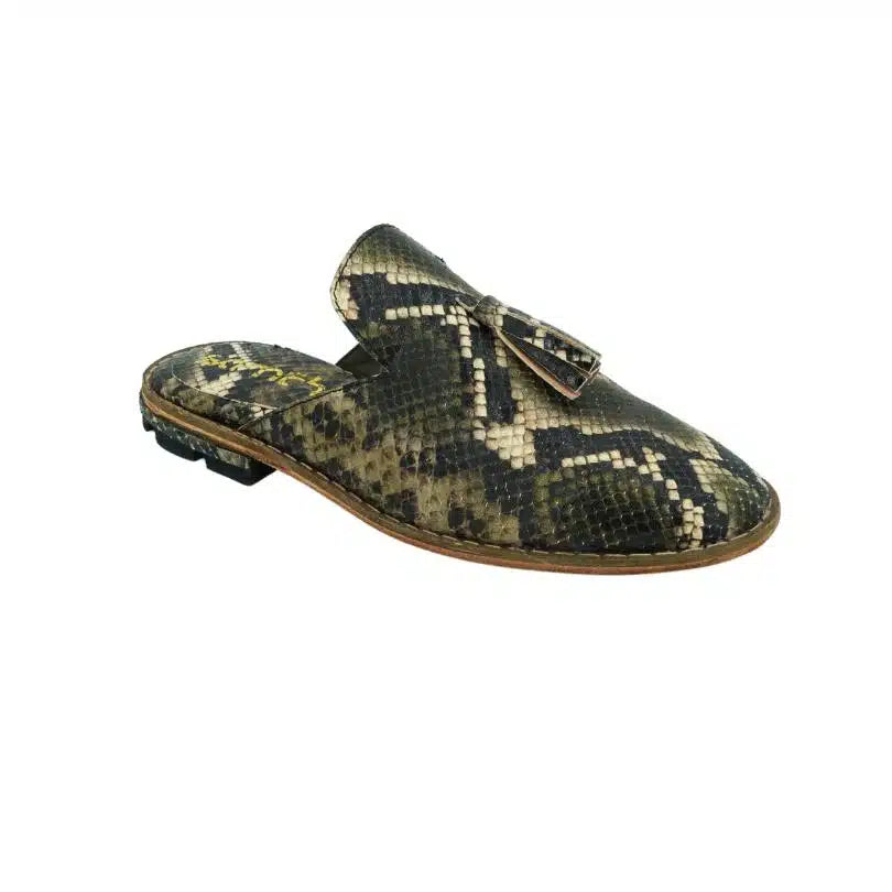 Babouche ” Python ” unisexe gris foncé en cuir , balgha upcyclé