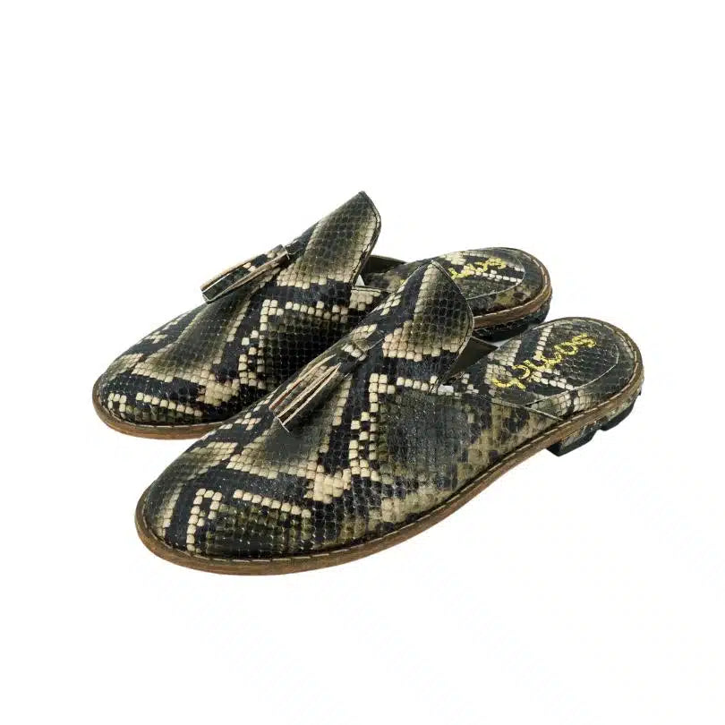 Babouche ” Python ” unisexe gris foncé en cuir , balgha upcyclé