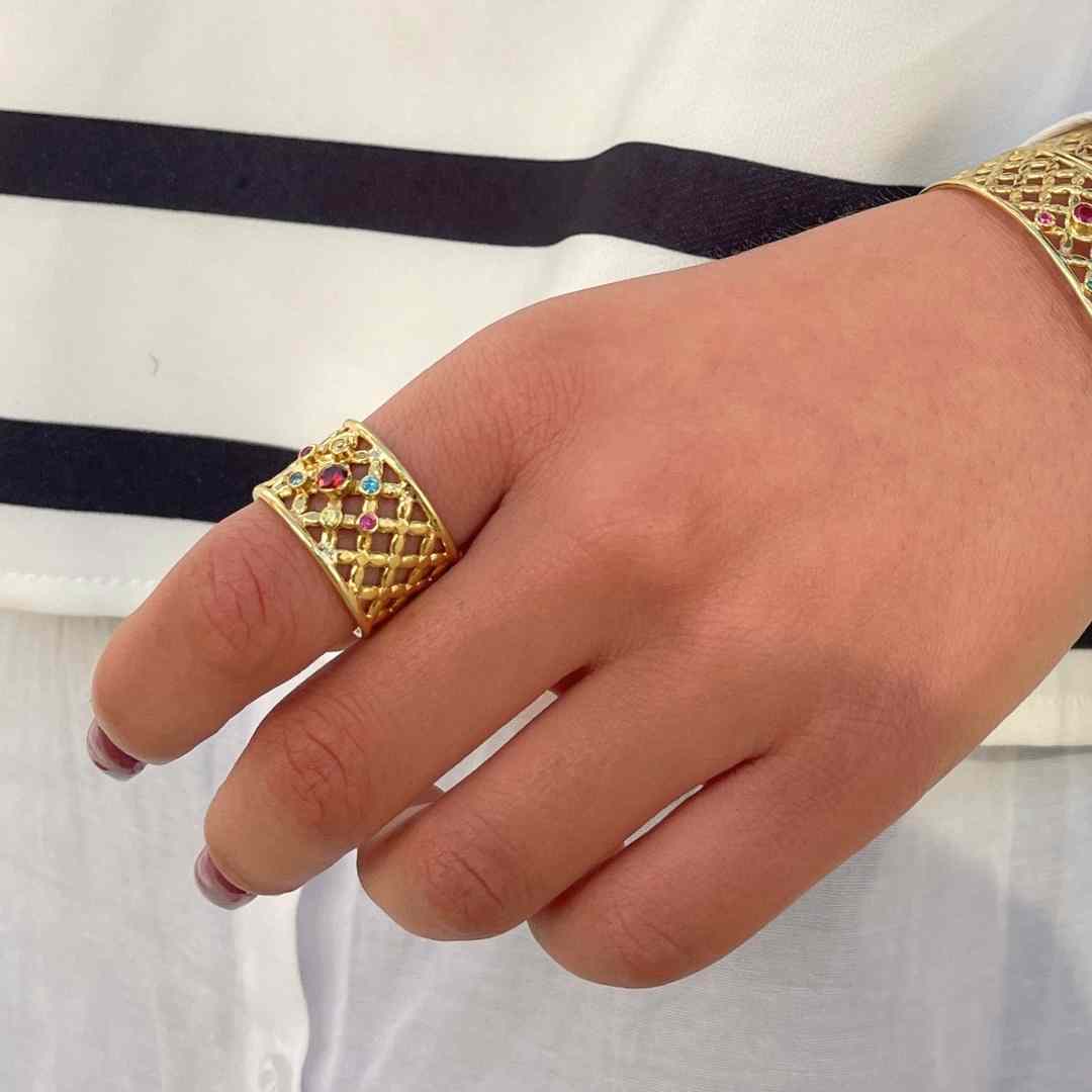 Bague Ronde en Argent Plaqué Or avec Zircon