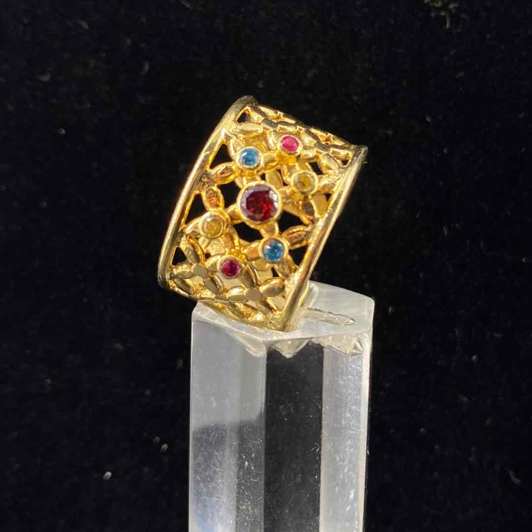 Bague Ronde en Argent Plaqué Or avec Zircon