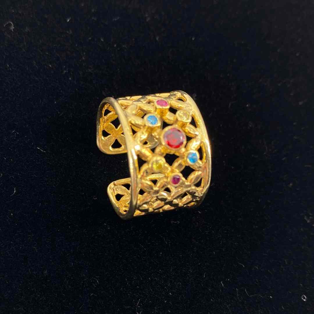 Bague Ronde en Argent Plaqué Or avec Zircon