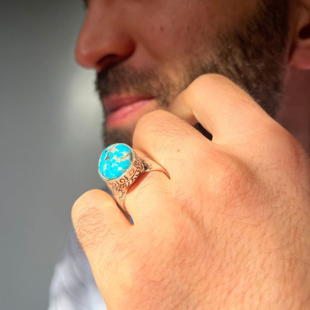 Bague homme argent 925 pierre turquoise karamani d’Iran
