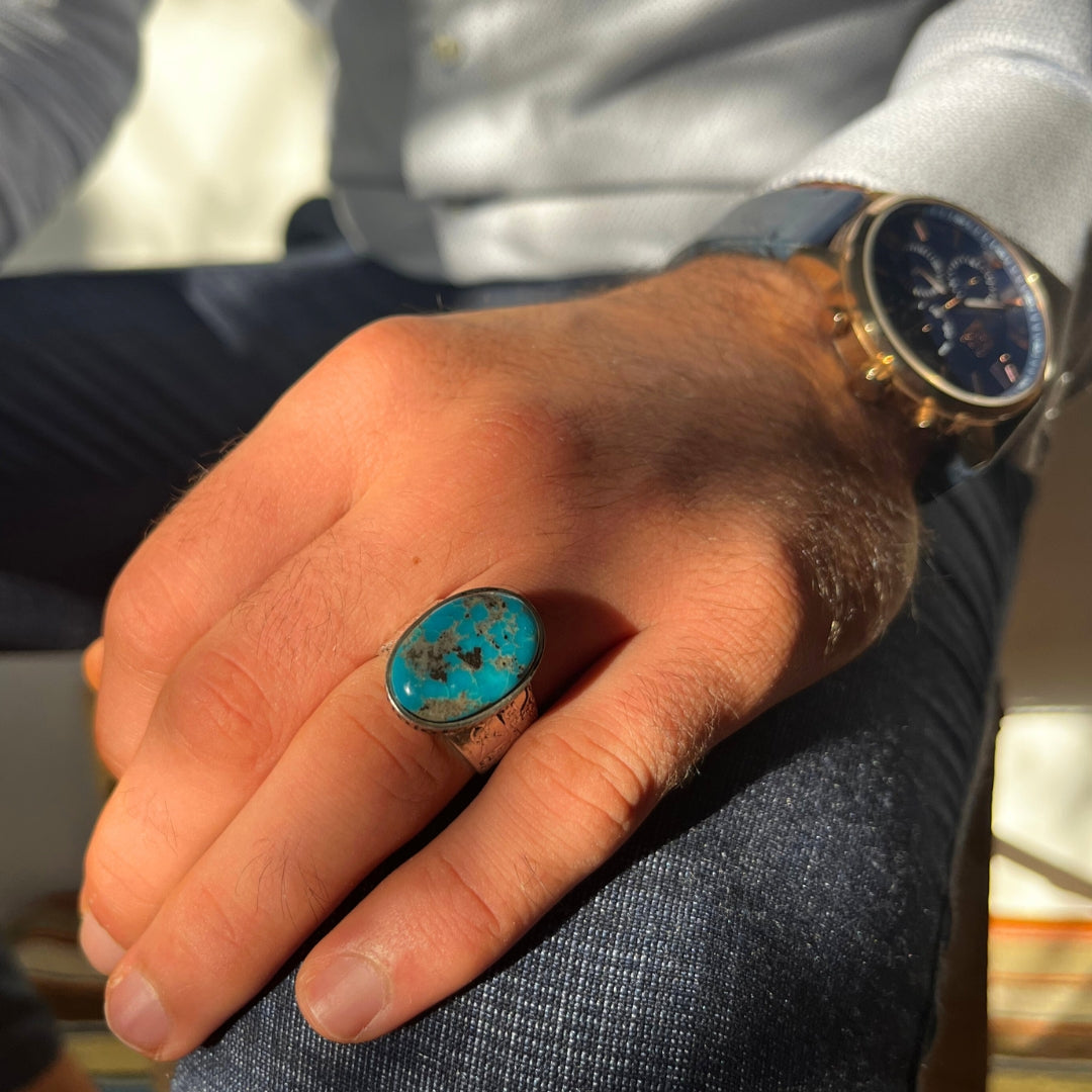 Bague homme argent 925 pierre turquoise karamani d’Iran