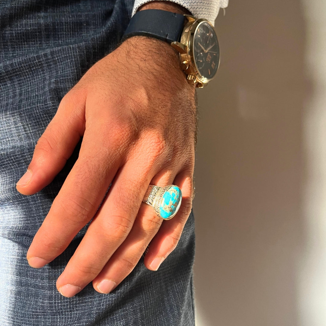 Bague homme argent 925 pierre turquoise karamani d’Iran