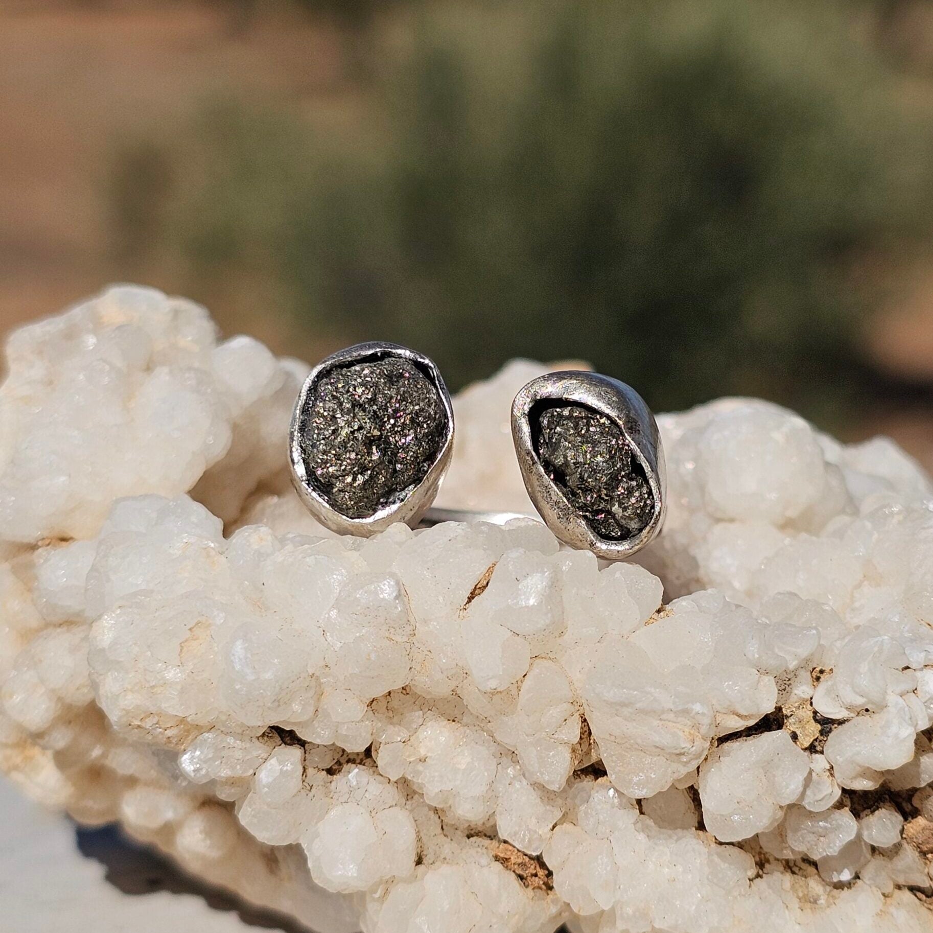 Bague double Pyrites ajustable en argent 925