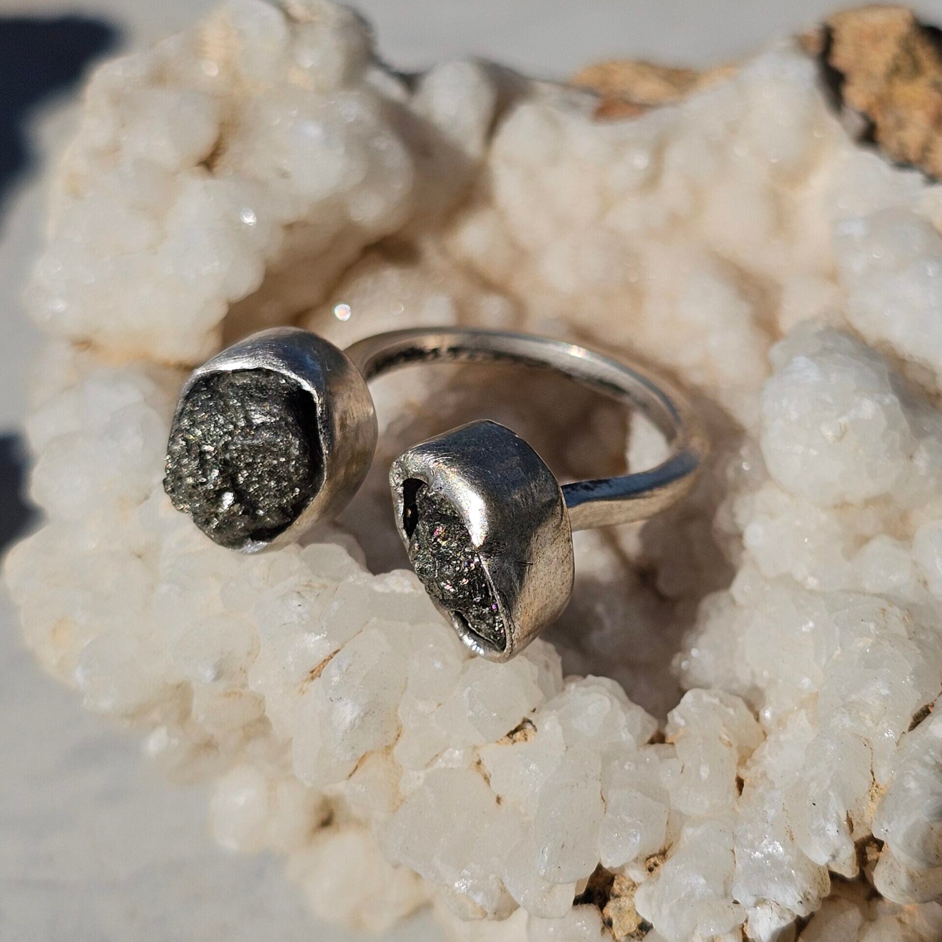 Bague double Pyrites ajustable en argent 925