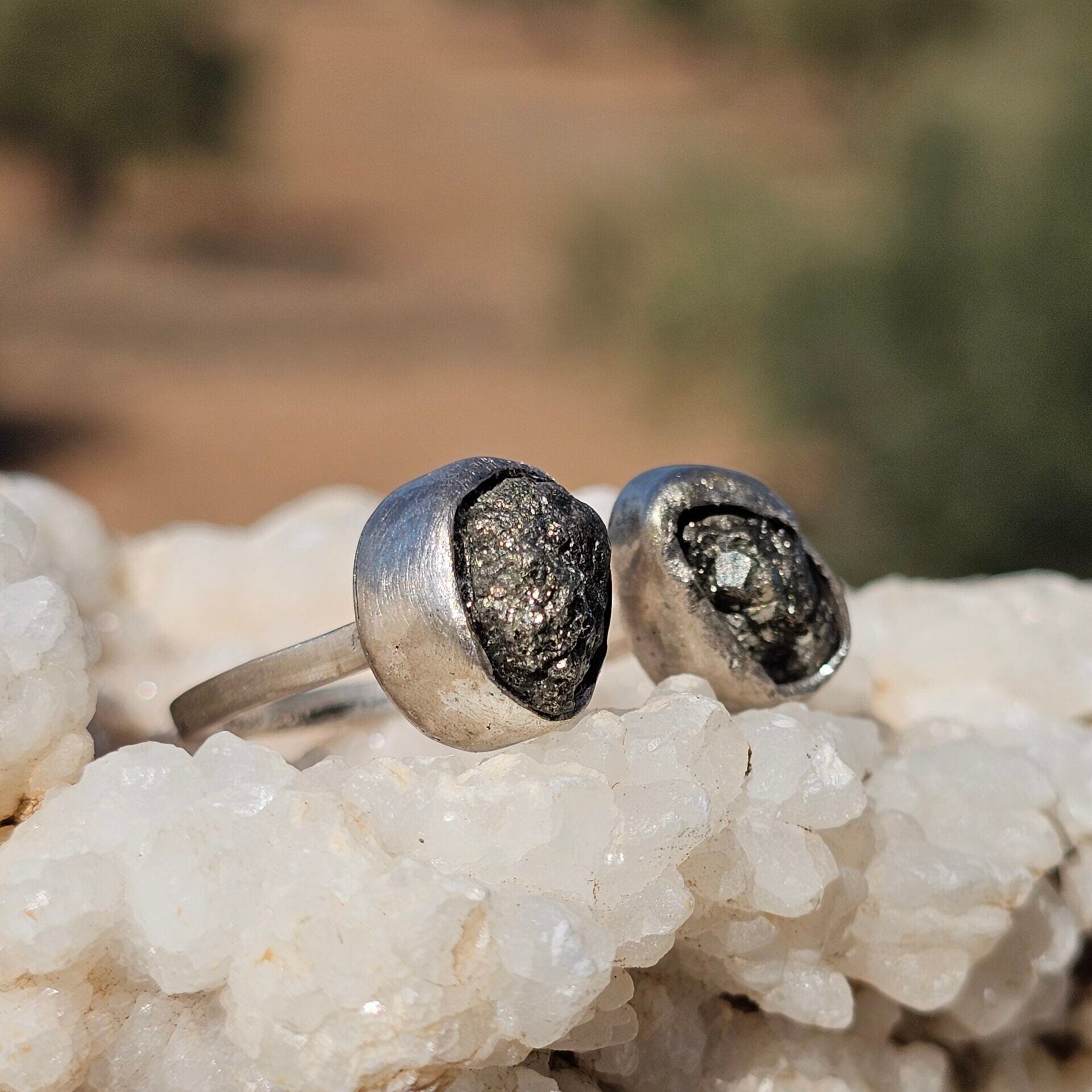Bague double Pyrites ajustable en argent 925