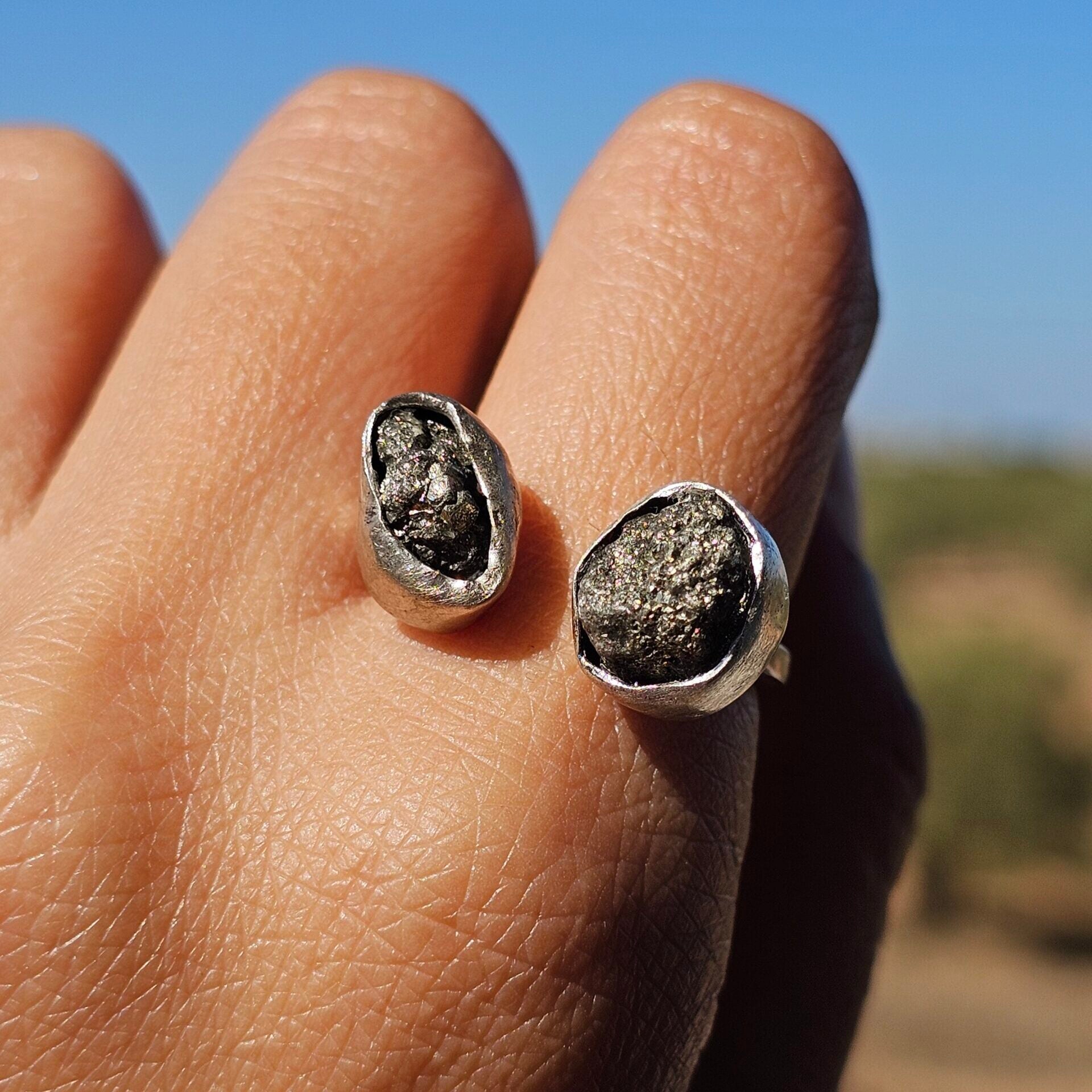 Bague double Pyrites ajustable en argent 925