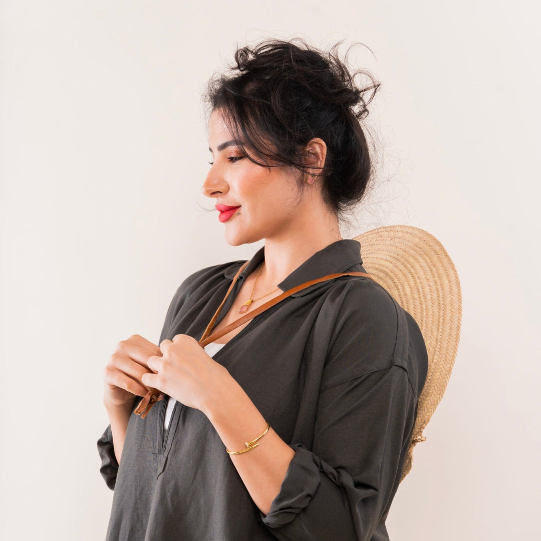 Blouza Djerbienne authentique en lin avec manches 3/4