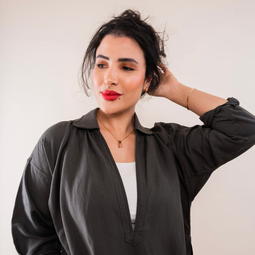 Blouza Djerbienne authentique en lin avec manches 3/4