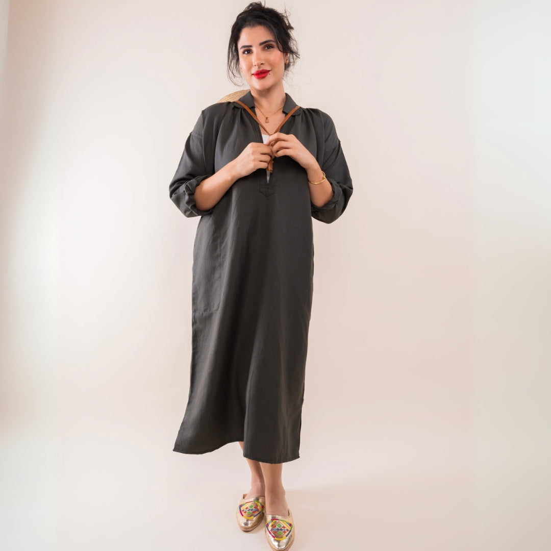 Blouza Djerbienne authentique en lin avec manches 3/4