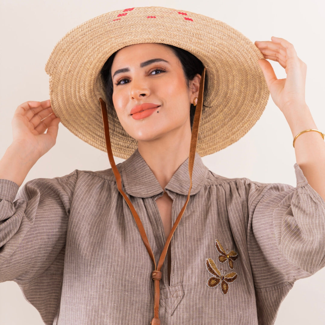 Blouza rayé marron en lin avec manches 3/4