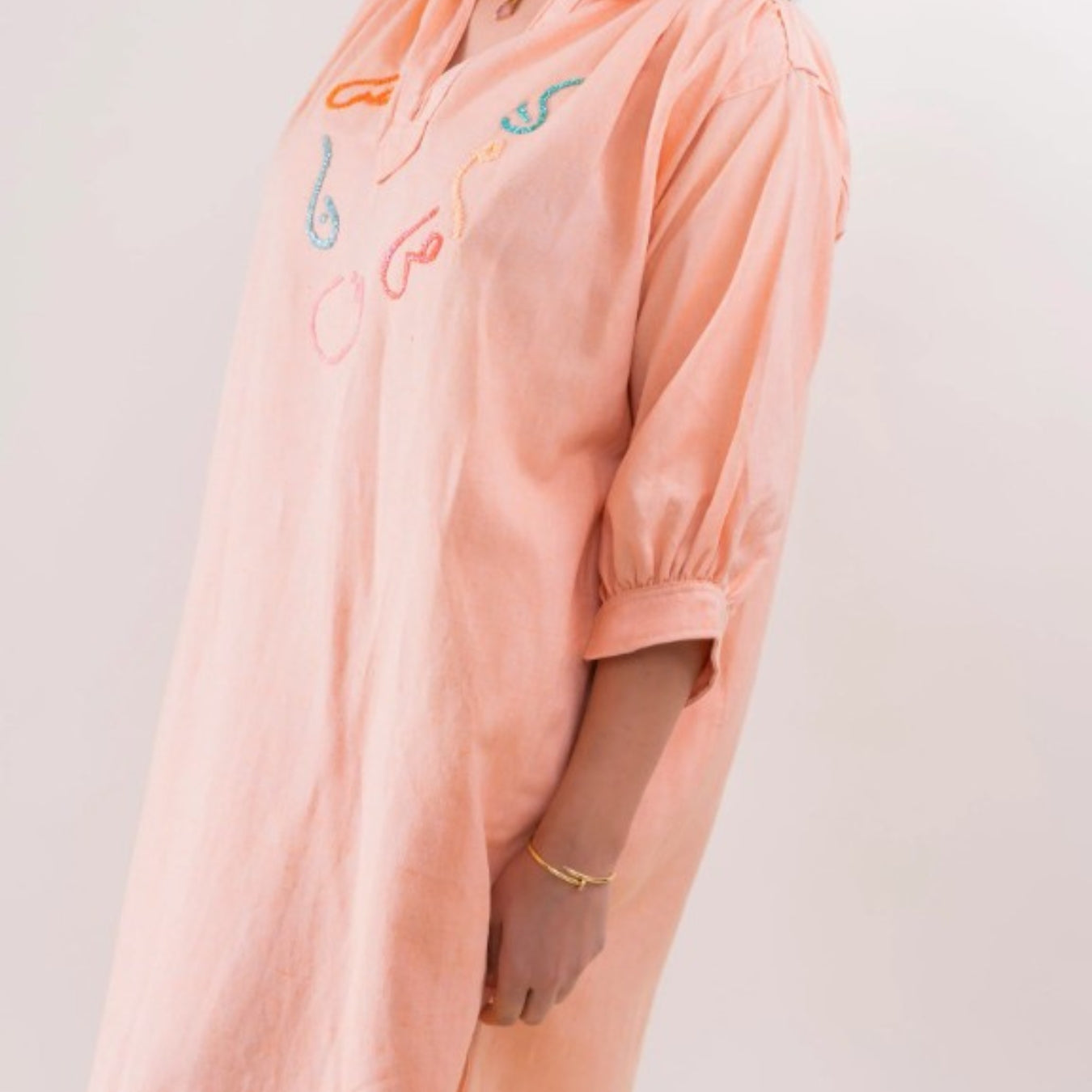 Blouza saumon en lin avec manches 3/4