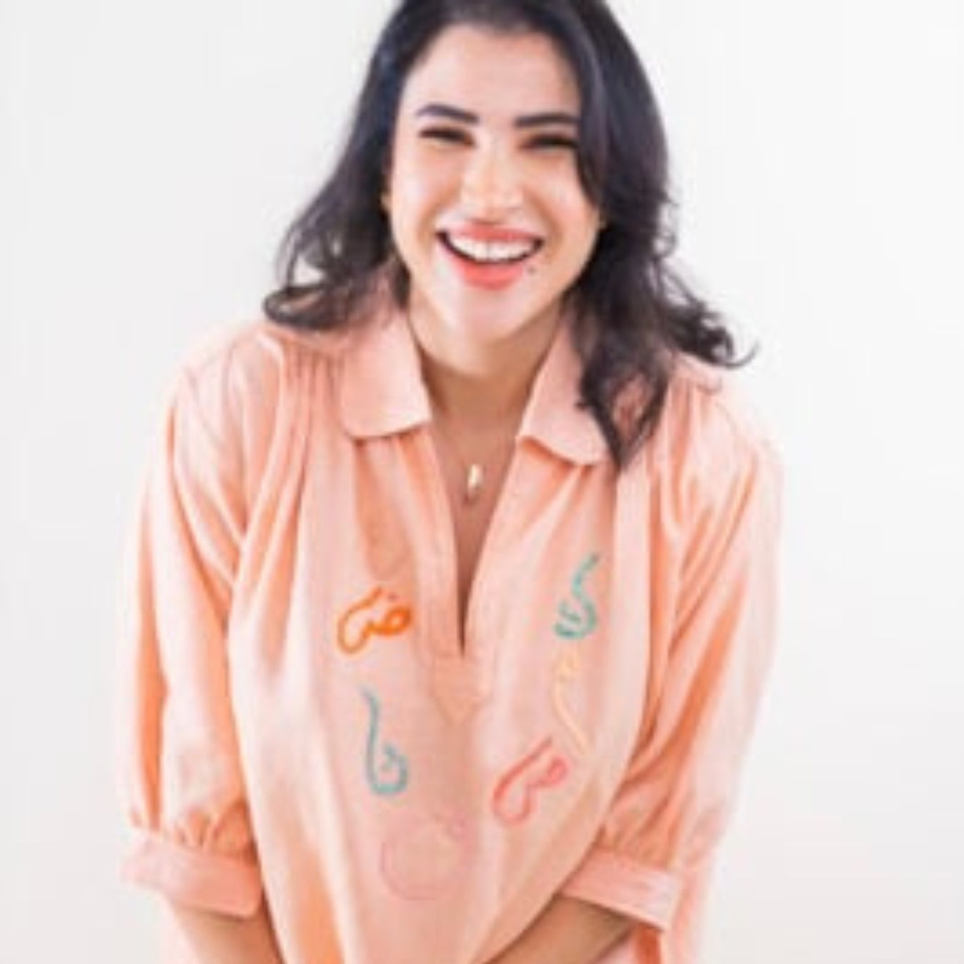 Blouza saumon en lin avec manches 3/4