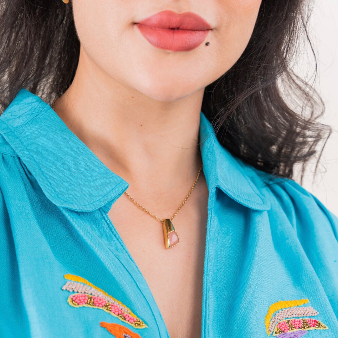 Blouza turquoise en lin avec manches 3/4