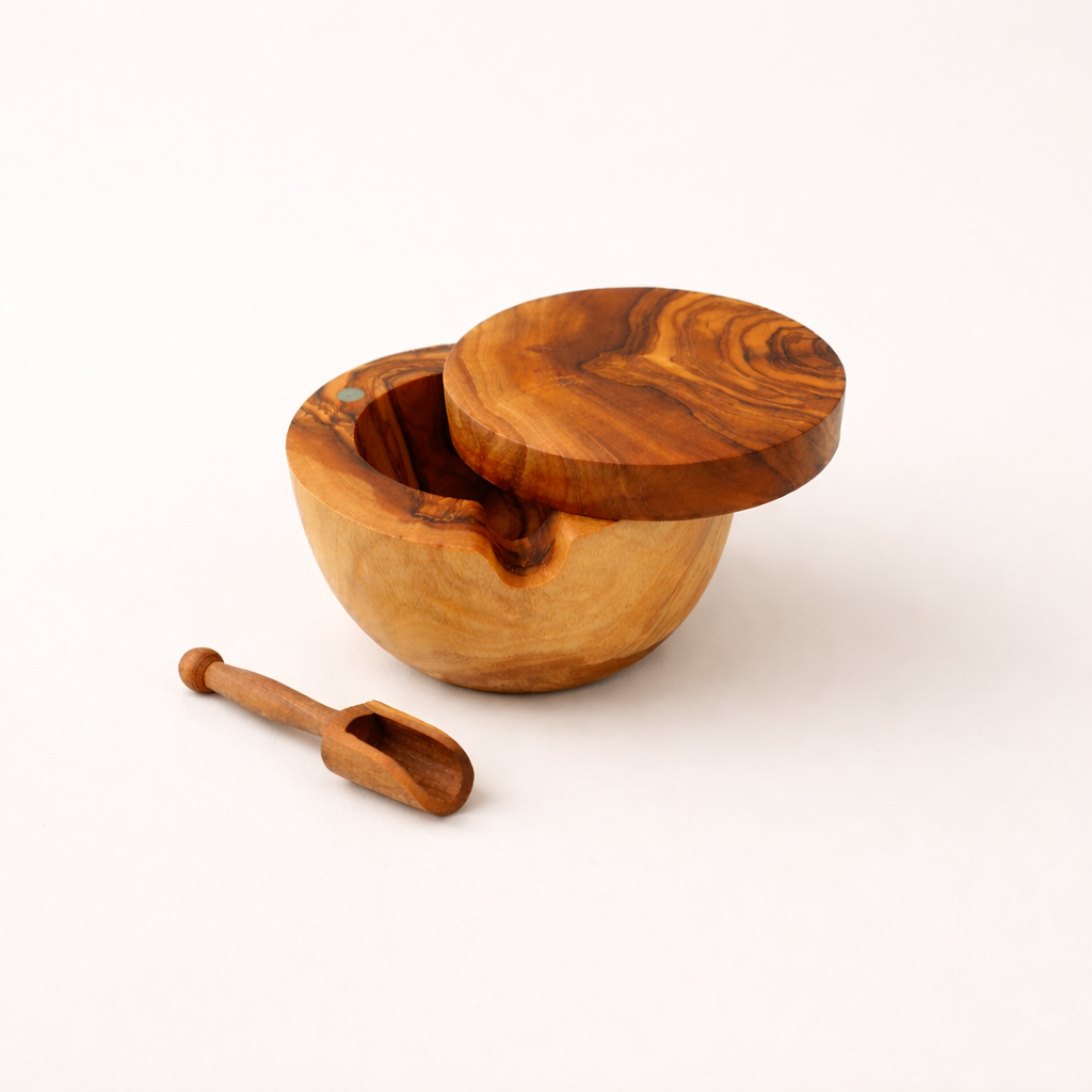 Boite à épice avec couvert en bois d'olive