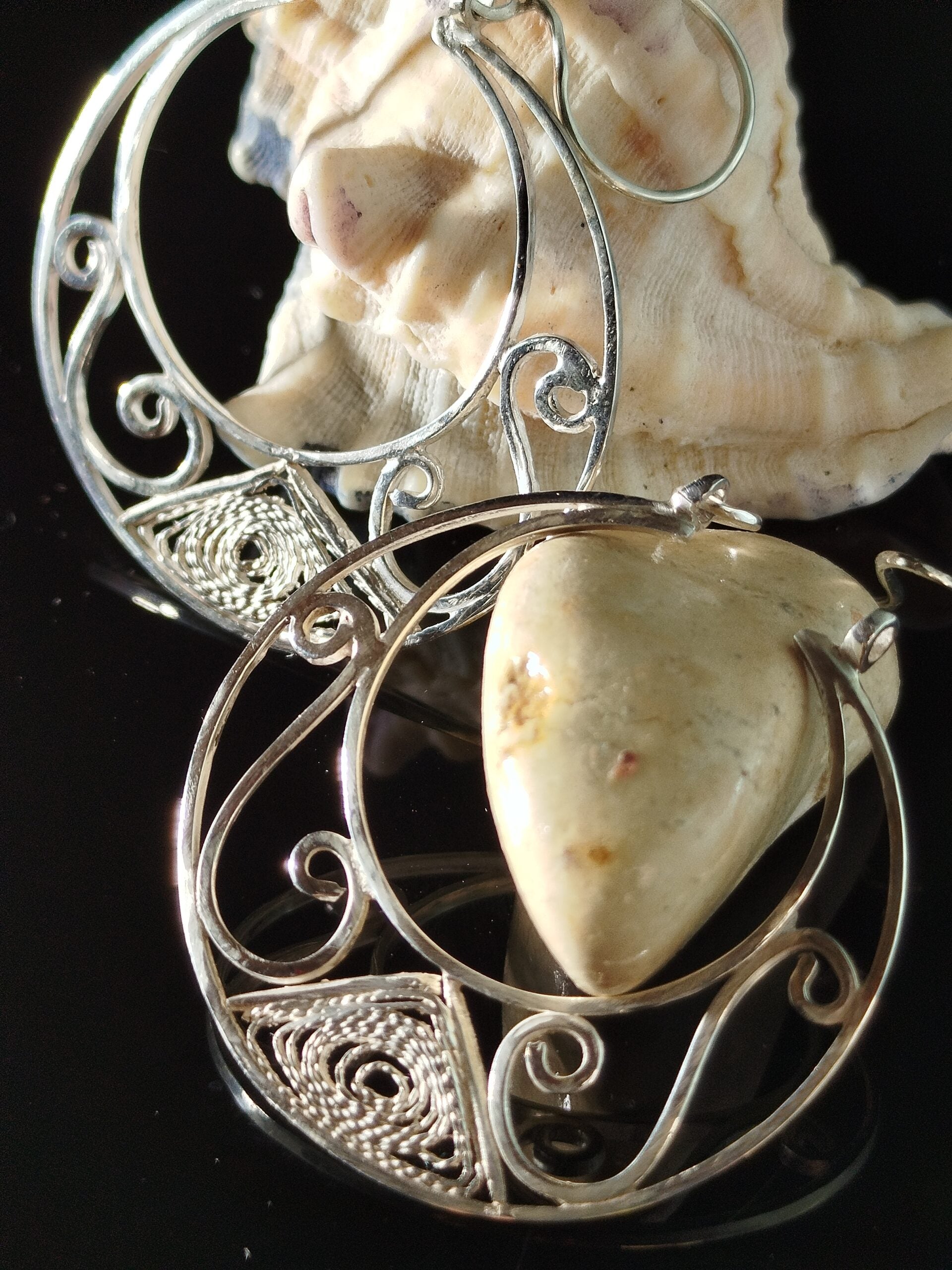 Boucles d'oreilles Lune Argent Filigrane