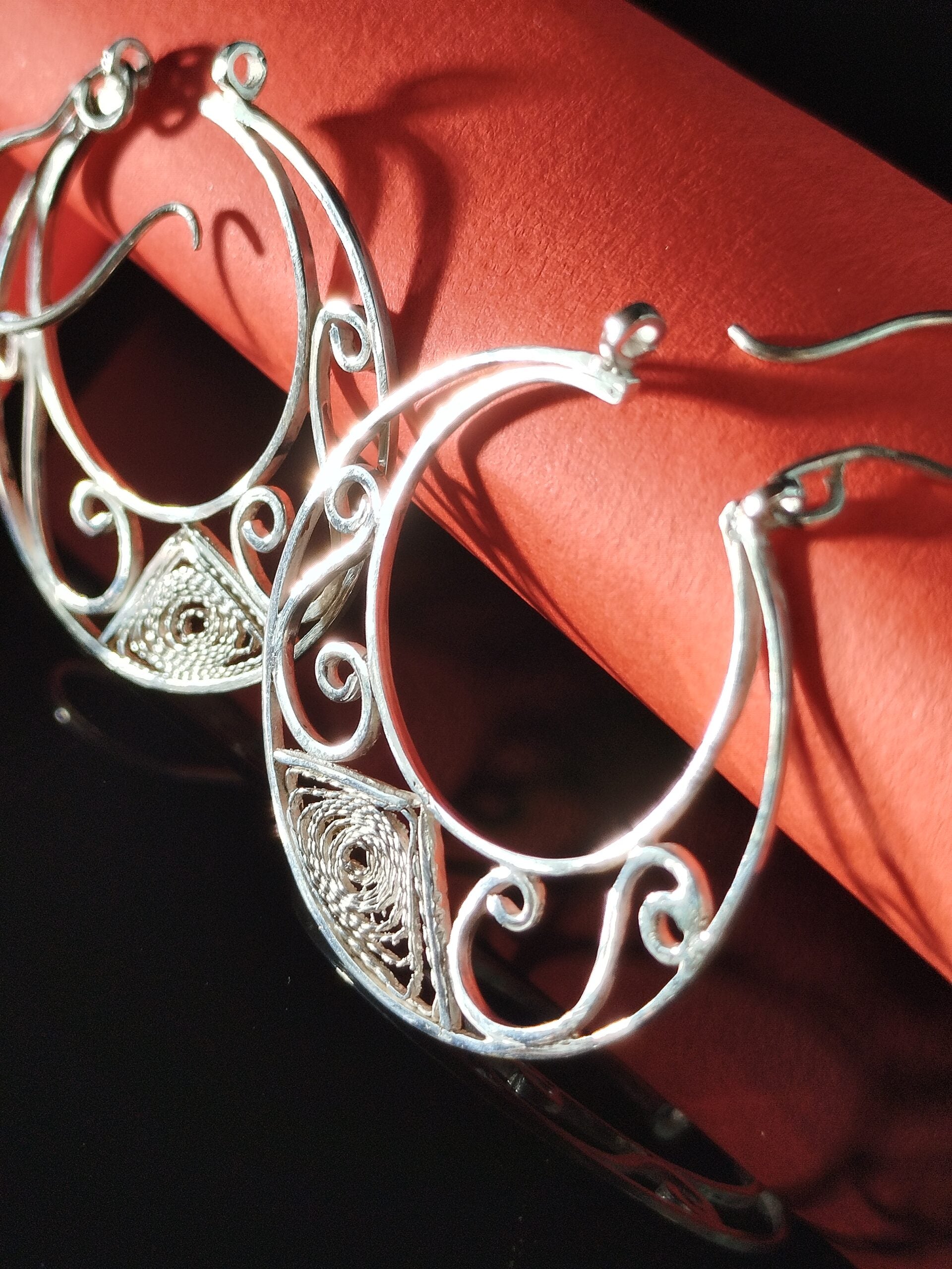 Boucles d'oreilles Lune Argent Filigrane