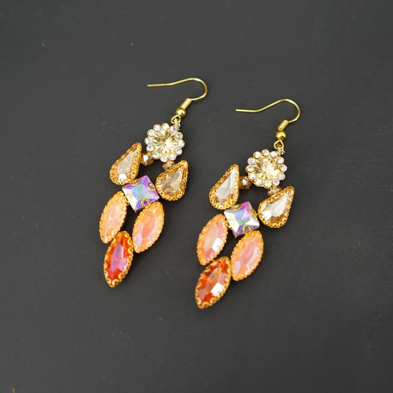Orange Crystal Bridal Earrings, Wedding Crystal Earrings, Rhinestone Earrings, Bridal Jewelry, Bridal Earrings