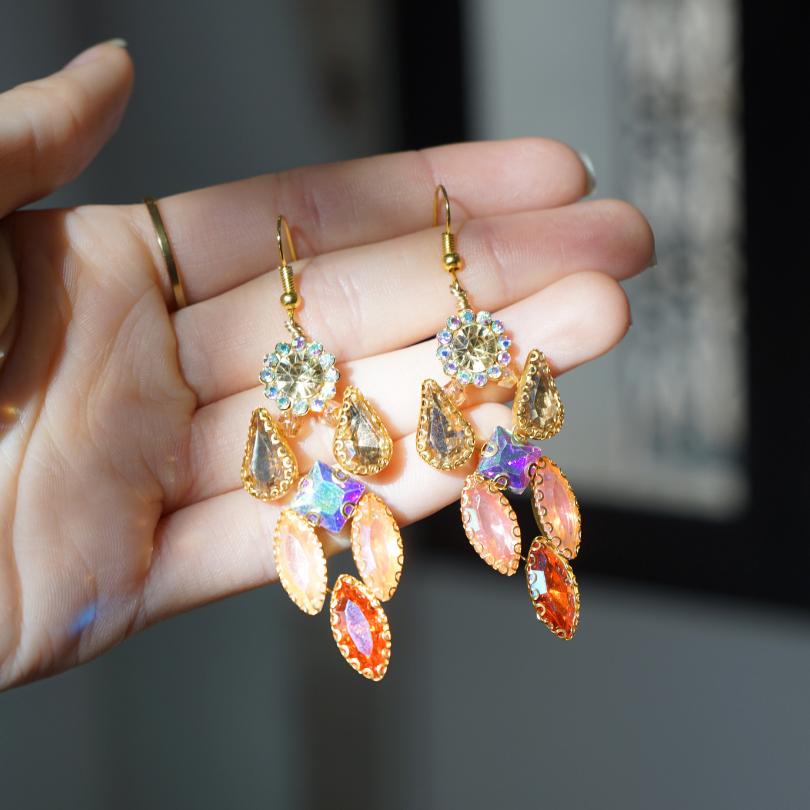 Orange Crystal Bridal Earrings, Wedding Crystal Earrings, Rhinestone Earrings, Bridal Jewelry, Bridal Earrings