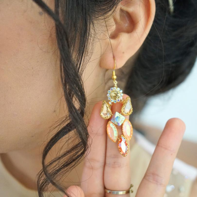 Orange Crystal Bridal Earrings, Wedding Crystal Earrings, Rhinestone Earrings, Bridal Jewelry, Bridal Earrings