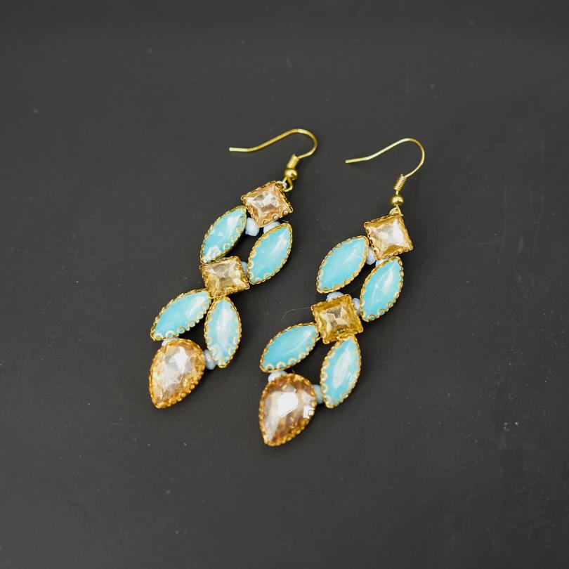 Blue wedding earrings, white opal bridal jewelry, wedding hoop earrings bridal earrings rhinestone earrings