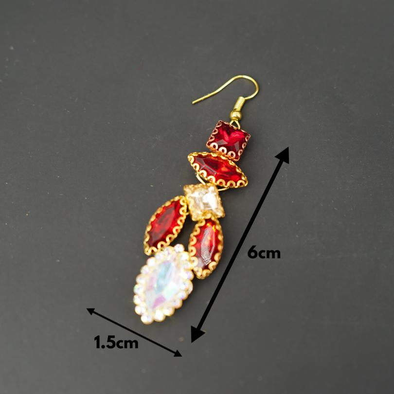 Red rhinestone earrings, long bridal jewelry, bridal earrings, crystal bridal earrings, trendy earrings