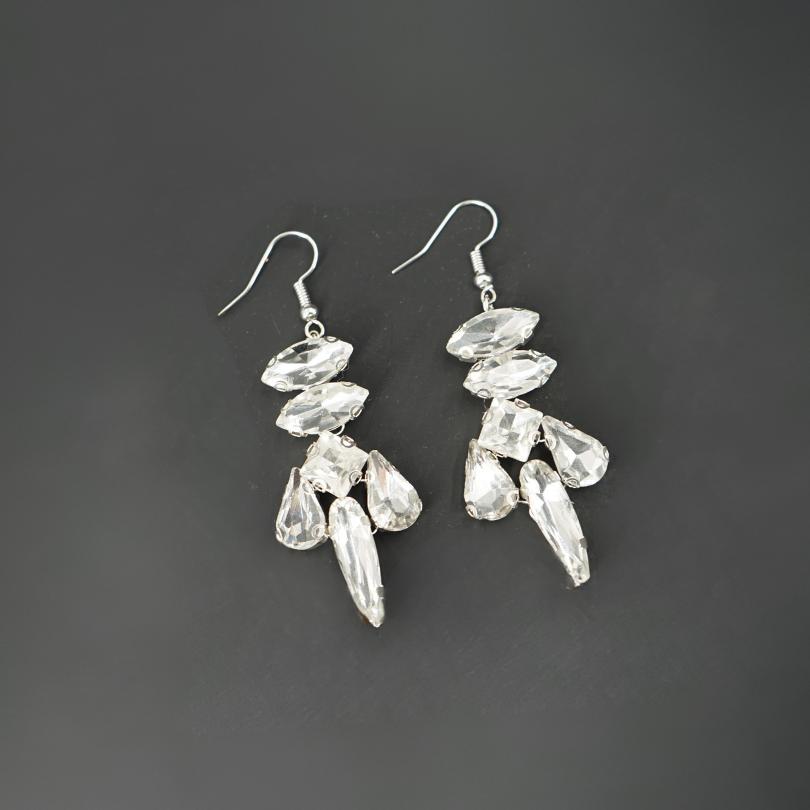 Crystal Bridal Drop Earrings Pear Teardrop Dangle Earrings Wedding Jewelry Earrings Diamond Leaf Earring