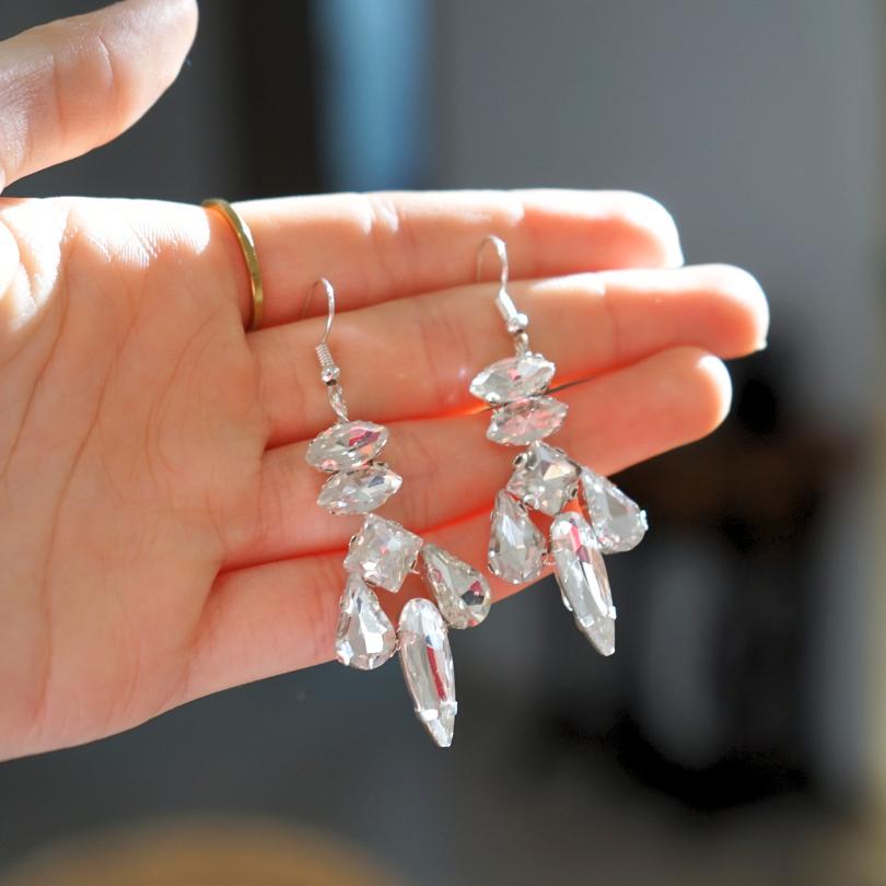 Crystal Bridal Drop Earrings Pear Teardrop Dangle Earrings Wedding Jewelry Earrings Diamond Leaf Earring
