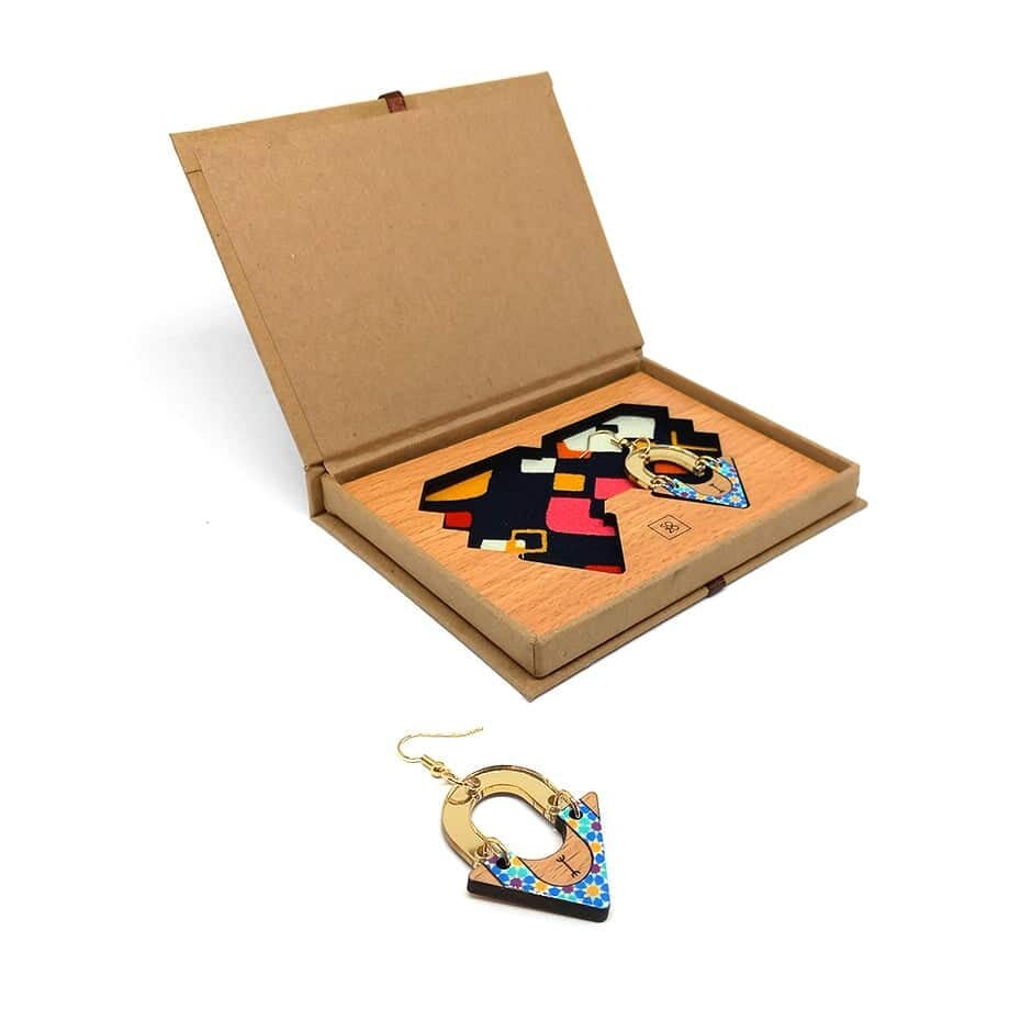 "Blu Ceramic" Earrings – Wood, Resin & Gold-Plated Brass