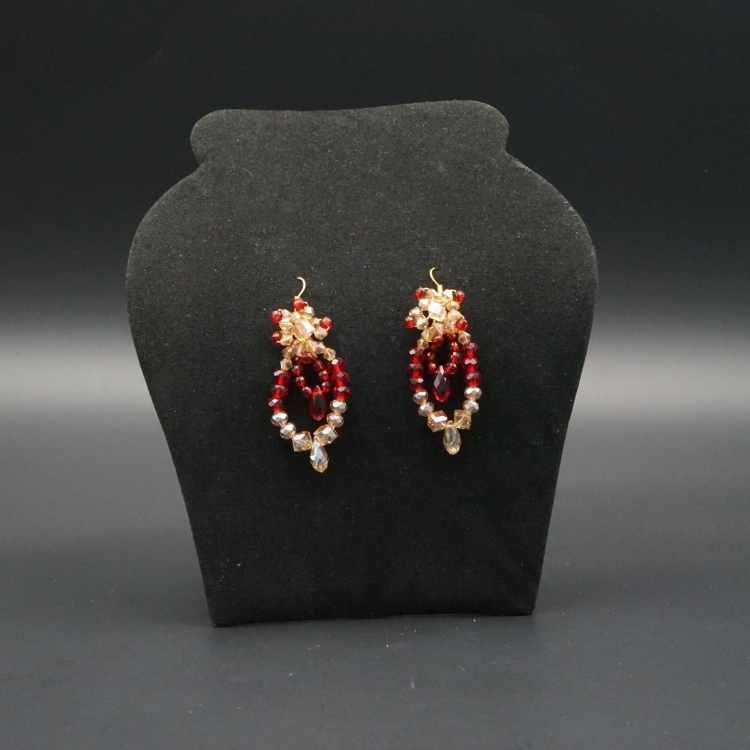 Red and gold evening earrings, small circle model
