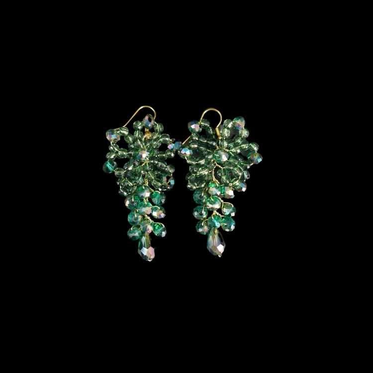 Green flower-shaped earrings for evening and wedding