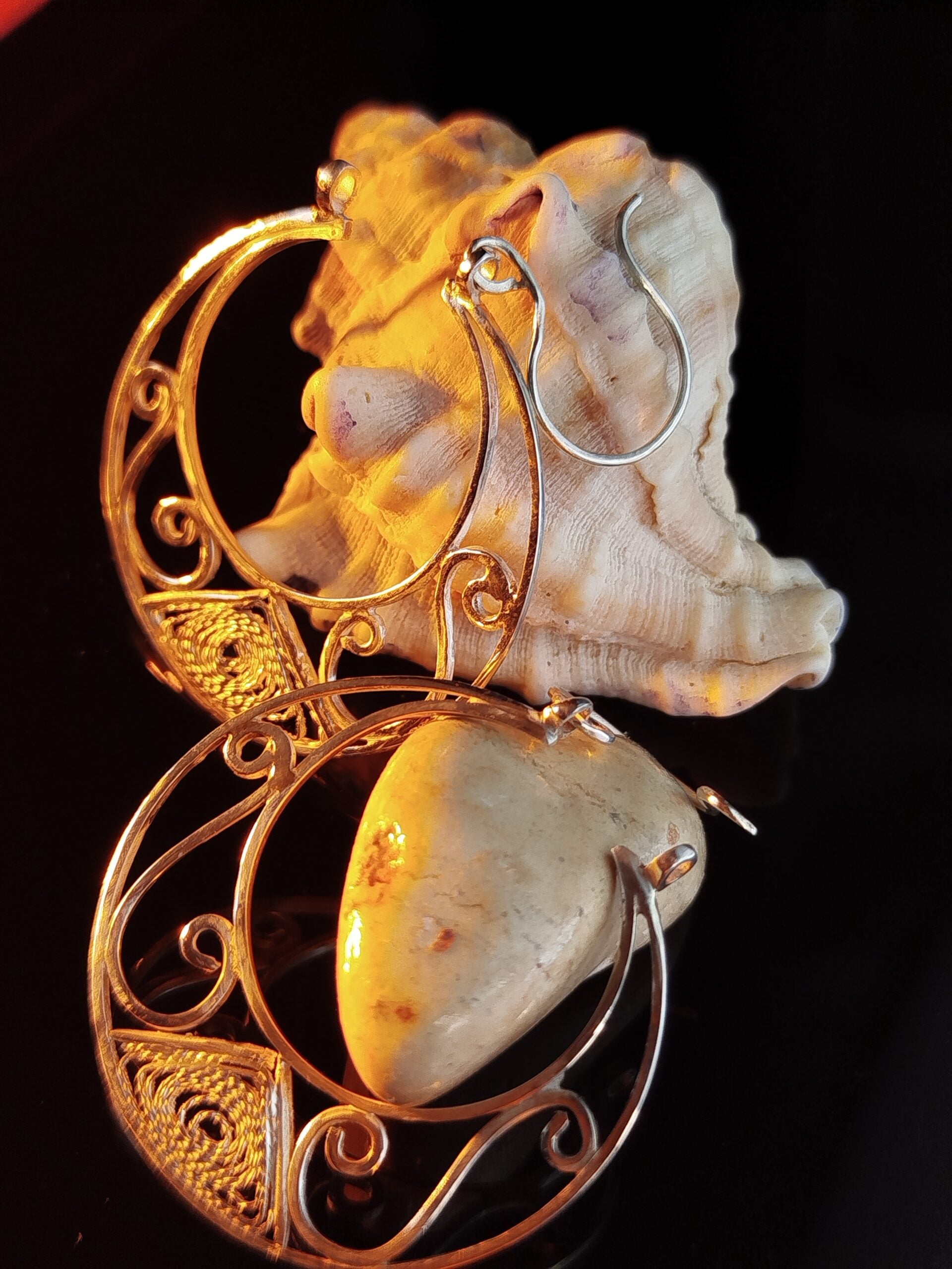 Boucles d'oreilles Lune Argent Filigrane